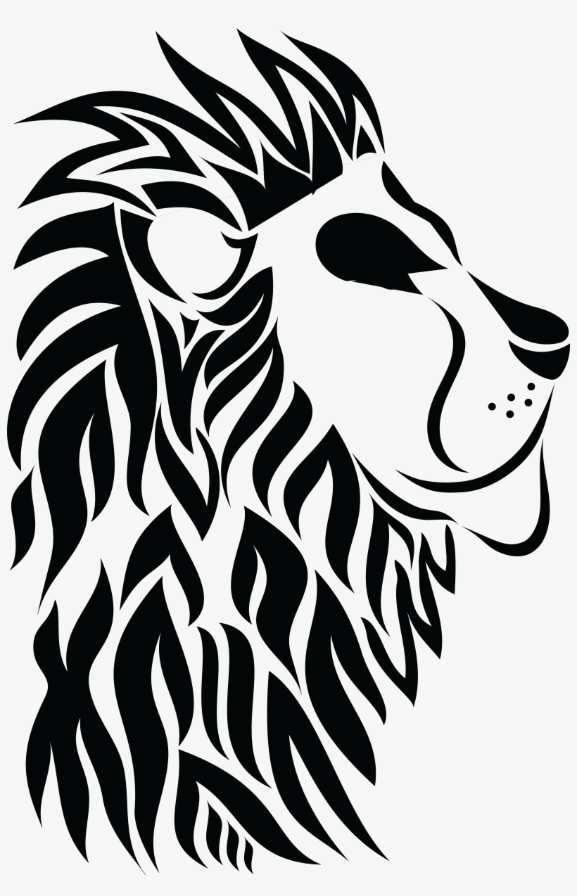 Free Clipart Of A Profiled Male Lion, Black And White - Silhouette Black And White Lion Png, transparent png #3635243