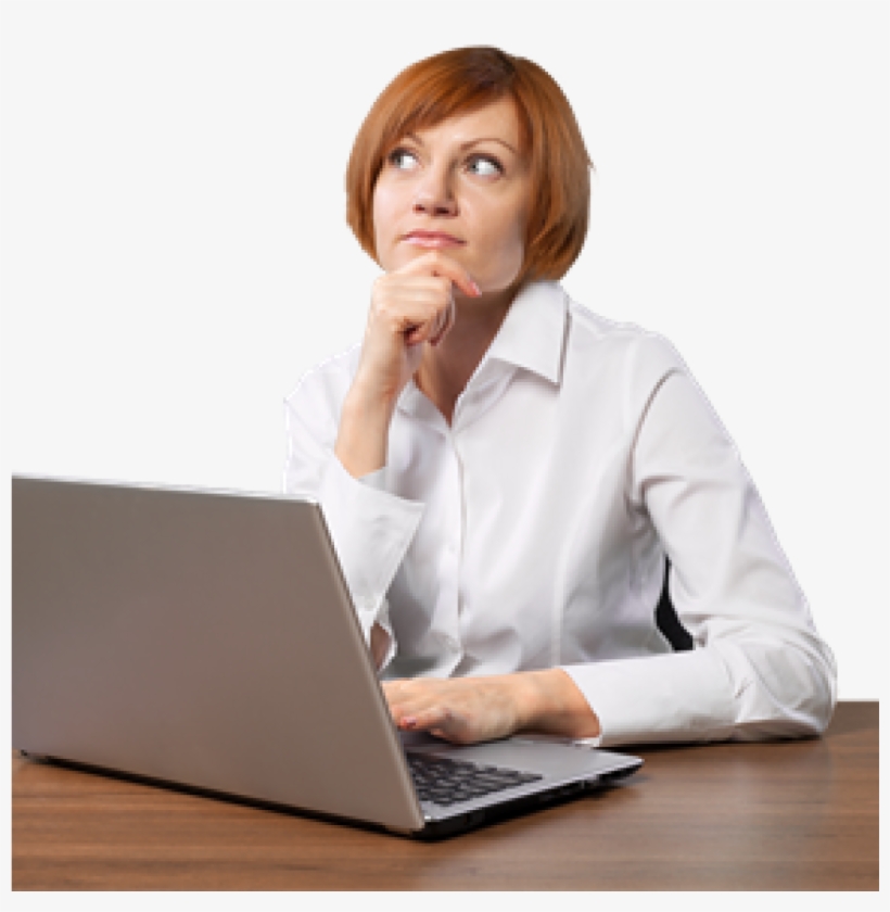 Woman On Laptop, Thinking With Hand On Chin - Sitting, transparent png #3643039