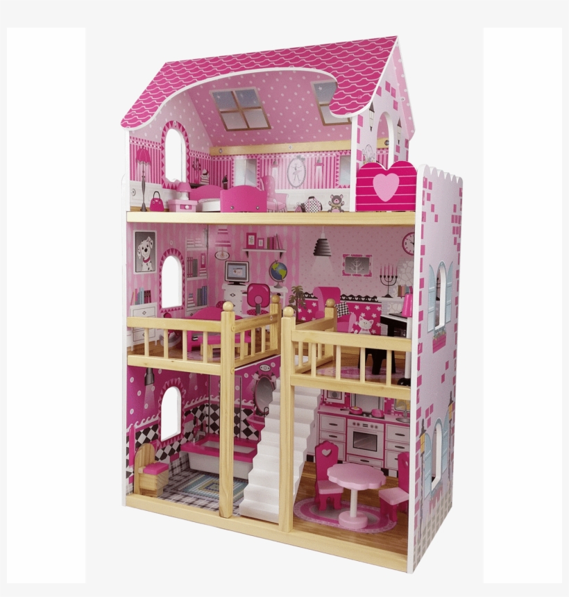 Butternut 3 Storey Dolls House With Furniture - Wooden Dolls House Large, transparent png #3644777