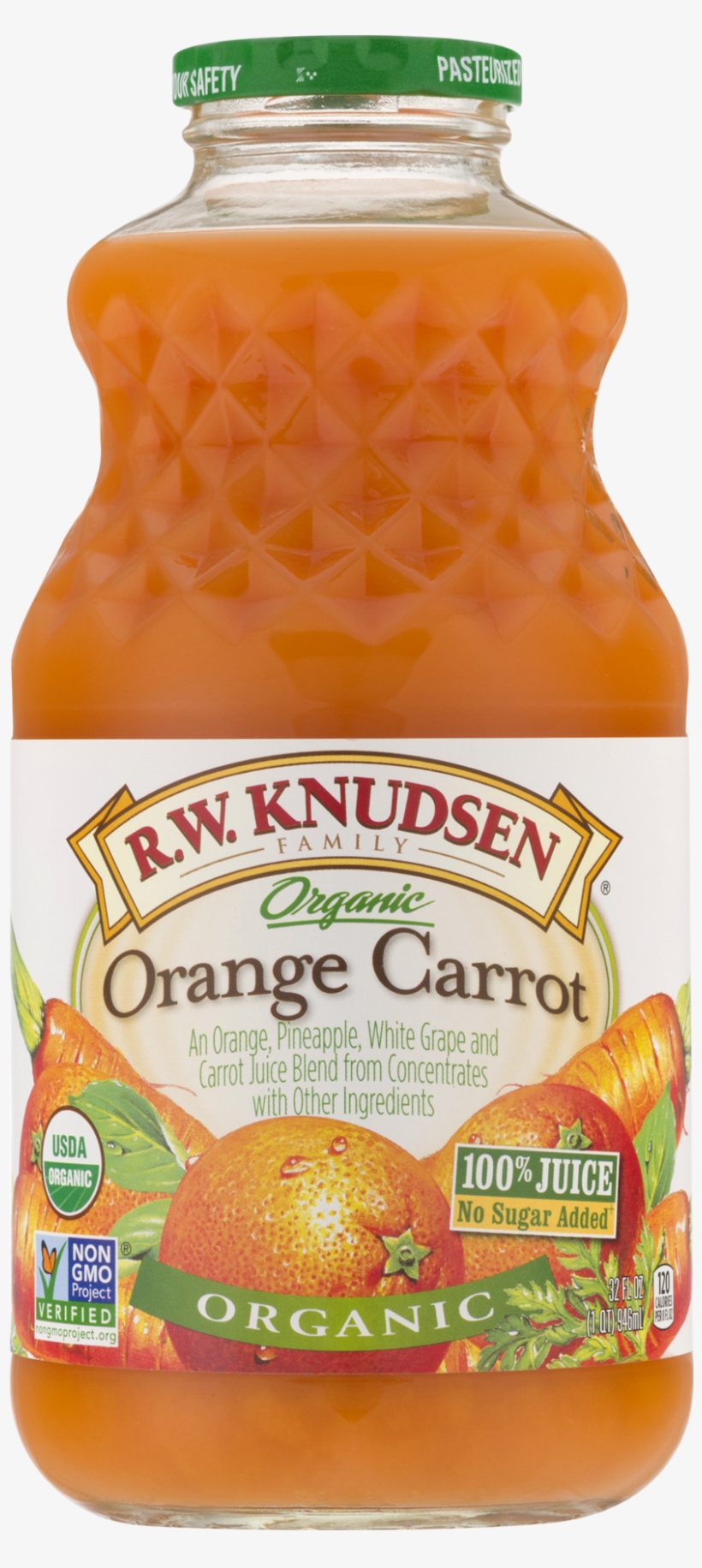 Knudsen Family Organic Juice, Carrot, 32 Fl Oz, 1 Count - R.w. Knudsen Organic Juice, Orange Carrot - 32 Fl Oz, transparent png #3645949