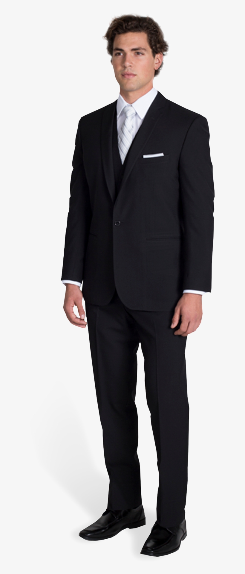 Black Notch Lapel Suit With Silver Tie - Stacy Adams Black Suits, transparent png #3647221