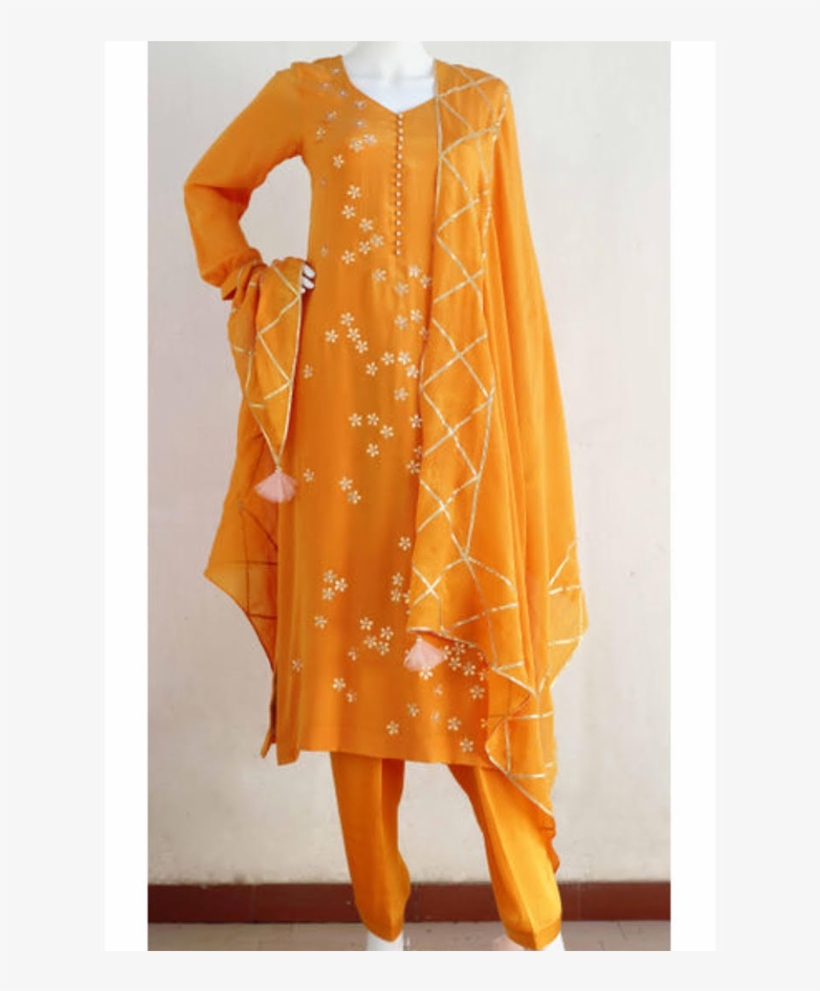 Saffron Yellow Gota-patti Phool Embroidered Kurta And - Gota, transparent png #3648520