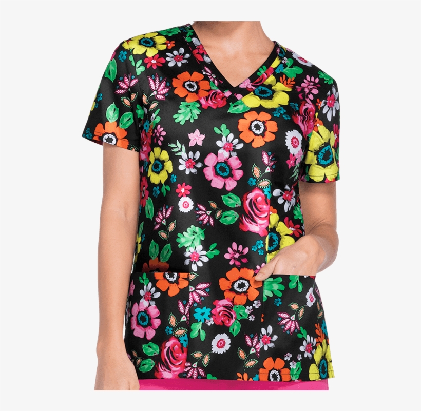 Dickies Eds Flower Festival Print Scrub Top - Eds Signature By Dickies Women's V-neck Floral Print, transparent png #3653691