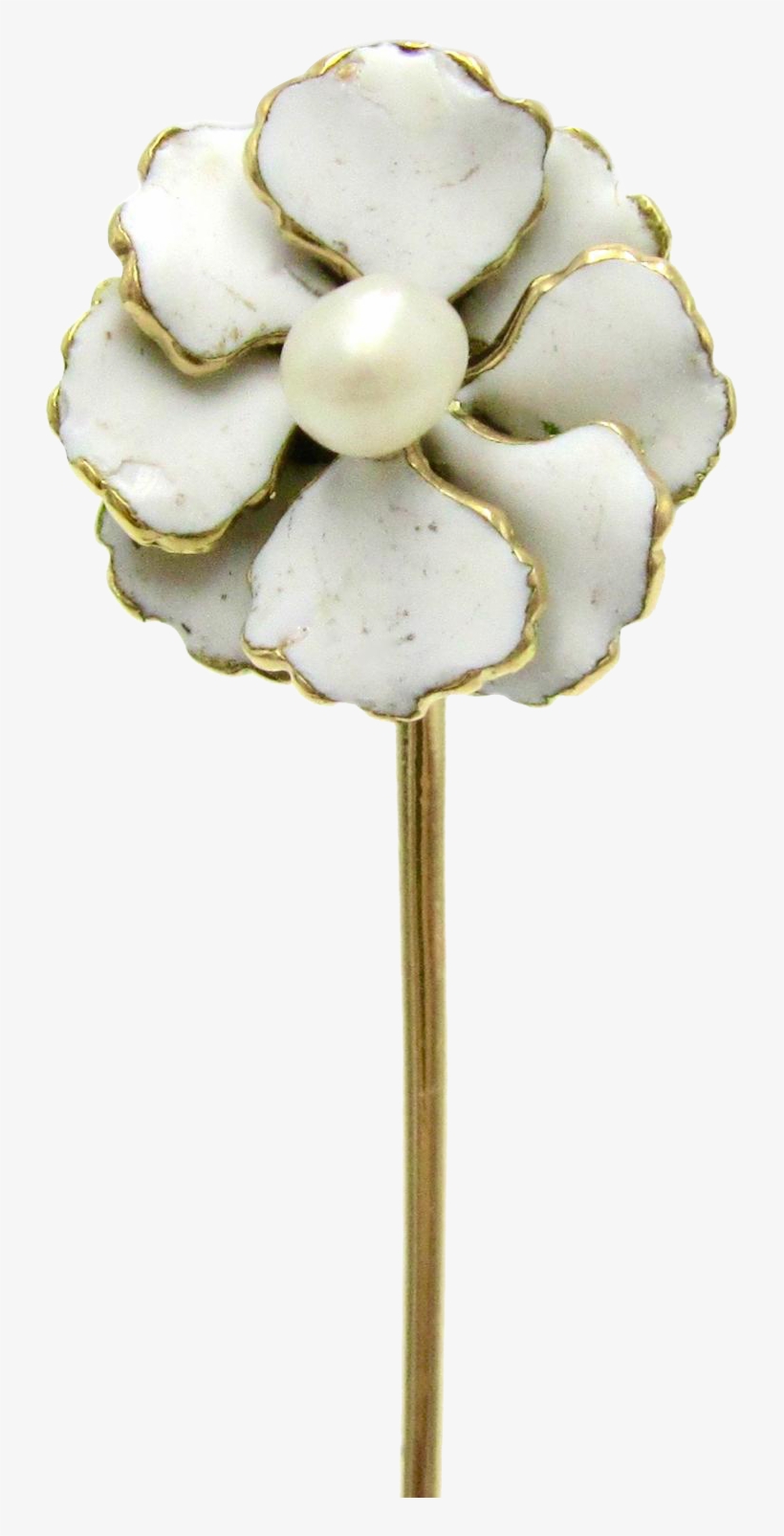 White Enamel & Pearl 14k Gold Art Nouveau Flower Stick - White Enamel & Pearl 14k Gold Art Nouveau Flower, transparent png #3653727