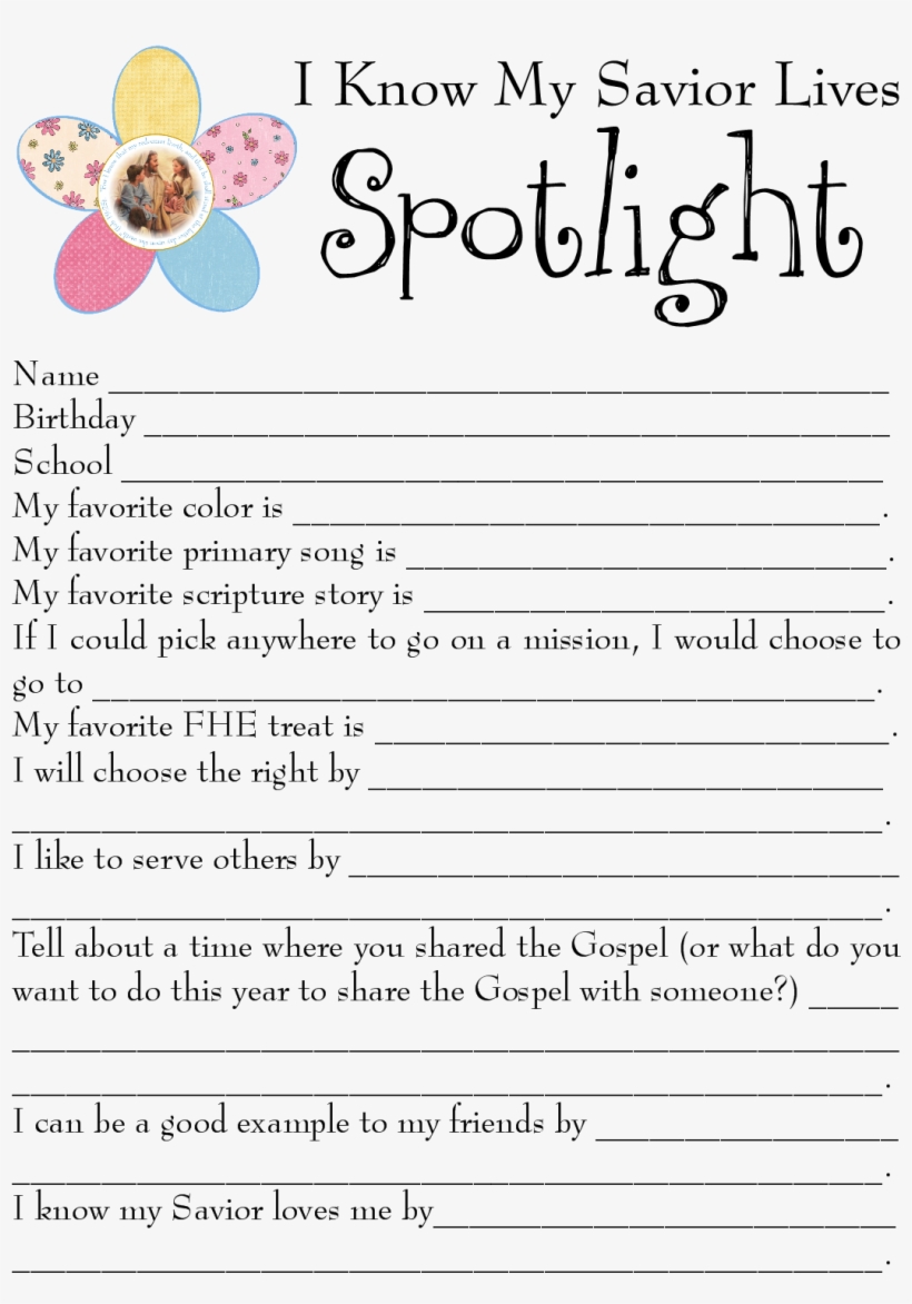 [spotlight Paper ] I Know My Savior Lives - Young Women Spotlight Sheet, transparent png #3654973