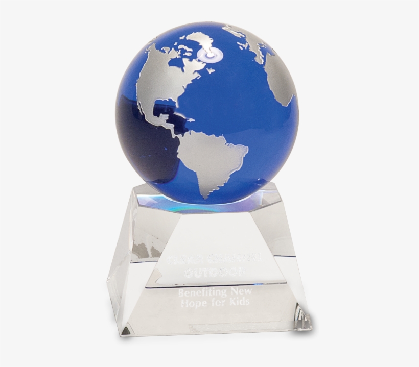 2p12cry6532m Medium Crystal Blue Globe W/clear Base - Award Trophy Globe Crystal, transparent png #3656140