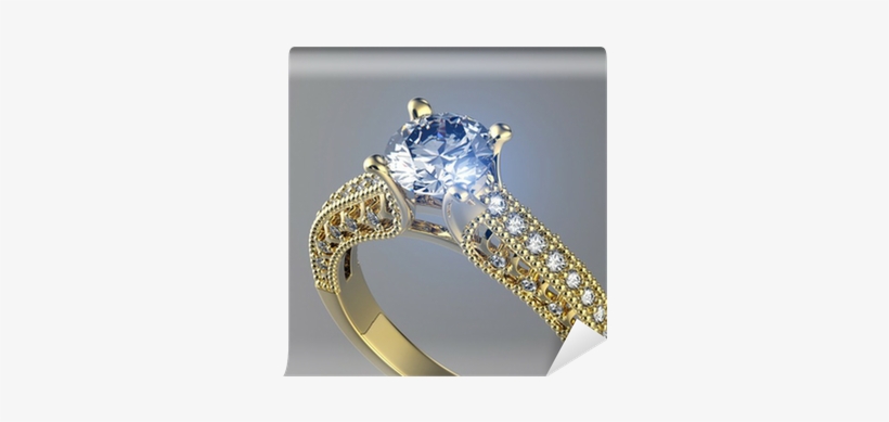 Golden Ring With Diamond - Gold, transparent png #3658440