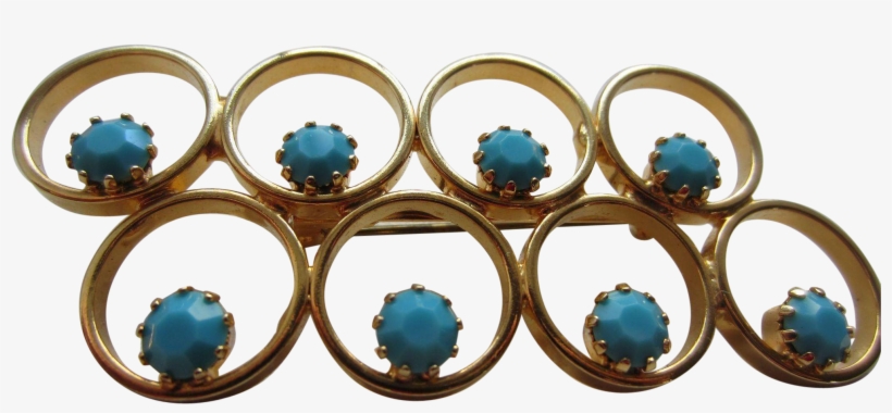 Stylish Golden Rings And Faux Turquoise Stones Brooch, - Opal, transparent png #3658774