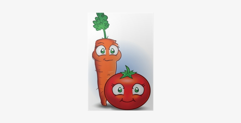 Carrot And Tomato Vegetable Cartoon Characters Poster - Healthy Snacks Coloring Book: (fruits And Vegetables), transparent png #3661399