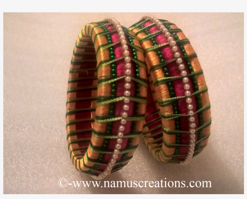 Yellow Pink And Green Combination Silk Thread Bangles - Handmade Silk Thread Bangles Png, transparent png #3667638