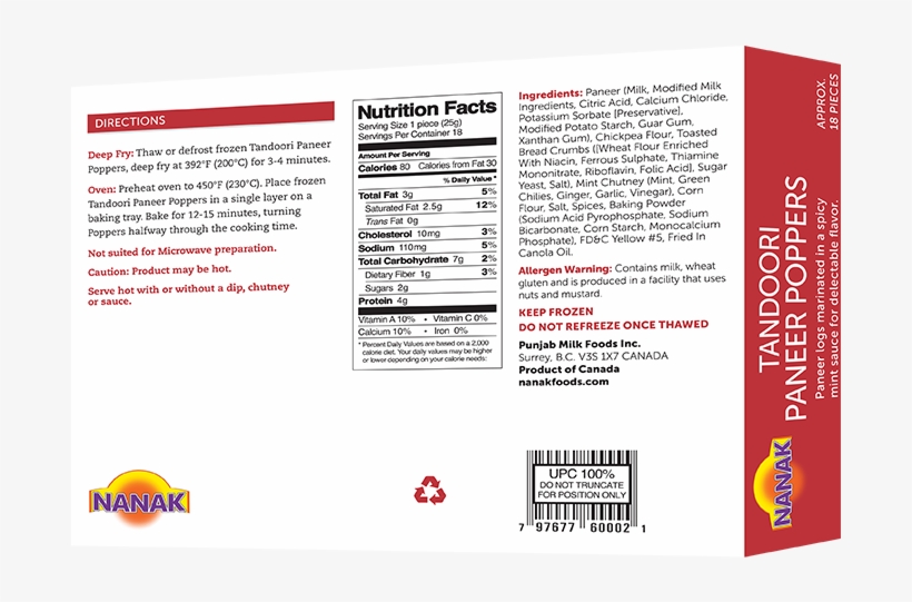 Paneer Poppers - Nutrition Facts, transparent png #3672376