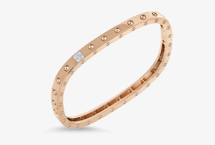 Roberto Coin Pois Moi 18k Rose Gold Bangle Bracelet - 18k Rose Gold & Diamond 1 Row Square Pois Moi Bangle, transparent png #3672728