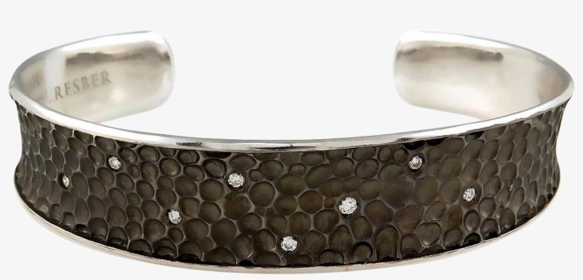 Cresber Textured Diamond Set 18k White Gold Bangle, transparent png #3673200
