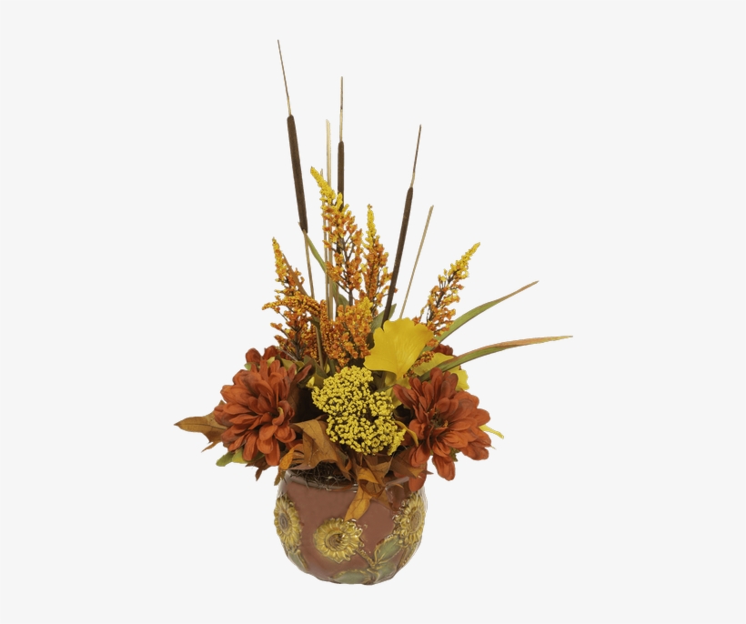 Silk Fall Harvest Round Sunflower Pot • - Autumn, transparent png #3673576