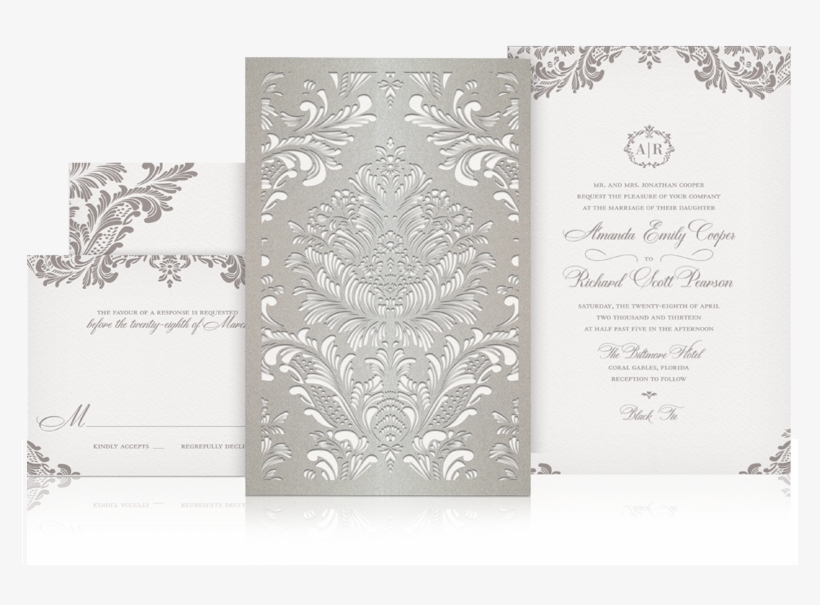 Expensive Wedding Invitations With Some Ornaments Of - Wedding Invitation White Grey Luxury, transparent png #3674153