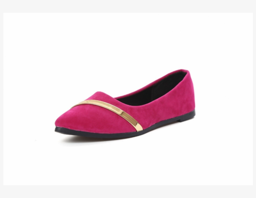 47% Women Pointed Pink With Gold Ribbon Flat Suede - Slip-on Shoe, transparent png #3677067
