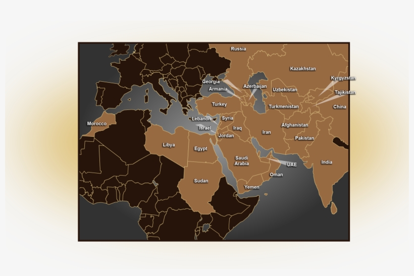 Map Of Cnetral And Southwest Asia With Country Names - Atlas, transparent png #3679540