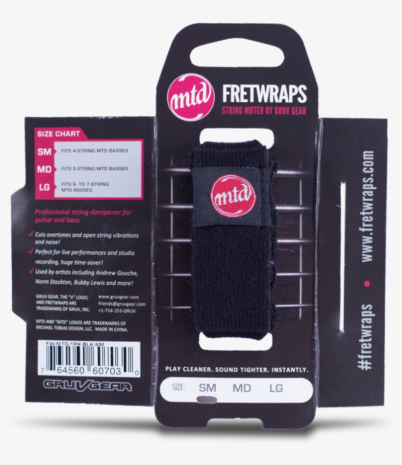 Mtd Fretwraps - Gruv Gear Fw-mtd-1pk-blk-lg String Bass Care, Black,, transparent png #3686459