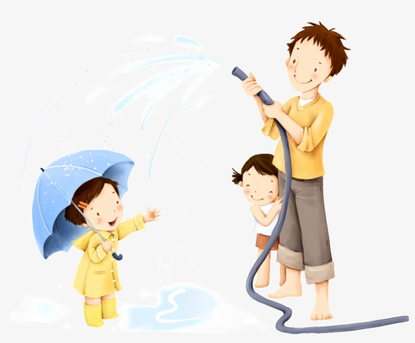 Cartoon Character Playing With Water Spray - صور انمي عن الاب, transparent png #3694929