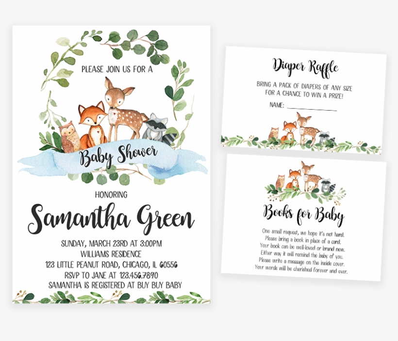 Greenery Woodland Baby Shower Invitation Pack - Baby Shower Woodland Invitations, transparent png #3703086