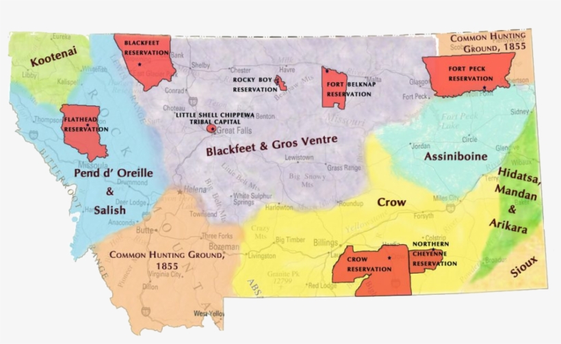 Map Of Montana Common Hunting Grounds In - Reservations In Montana Map, transparent png #3707769