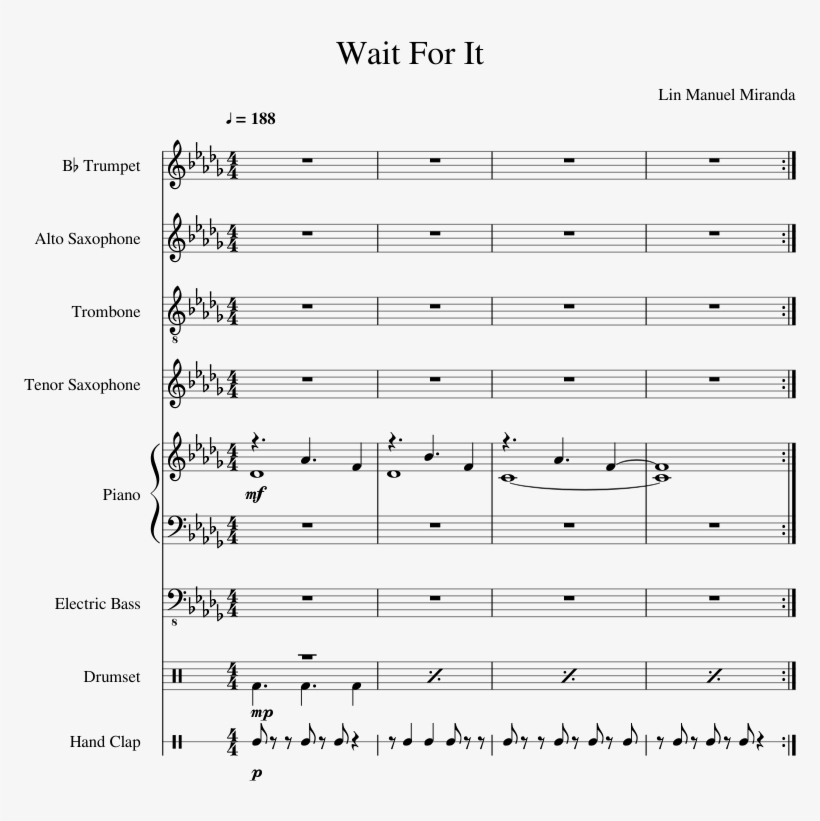 Wait For It Sheet Music Composed By Lin Manuel Miranda - Hello, transparent png #3711470