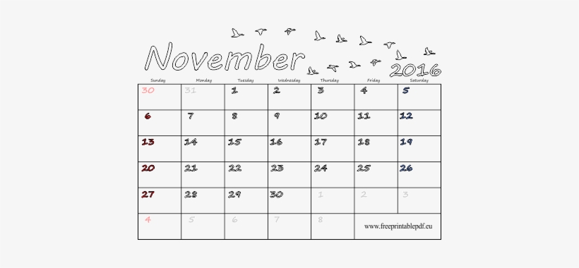 November 2016 Pdf - November 2016 Calendar With Us Holidays, transparent png #3714944