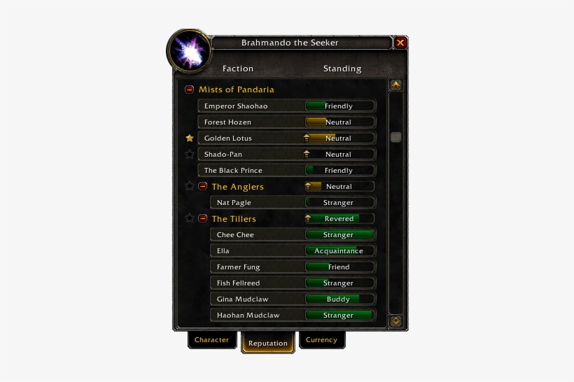 Char Window Reputation Tab Mists Patch 6 2 3 - Portable Network Graphics, transparent png #3715240