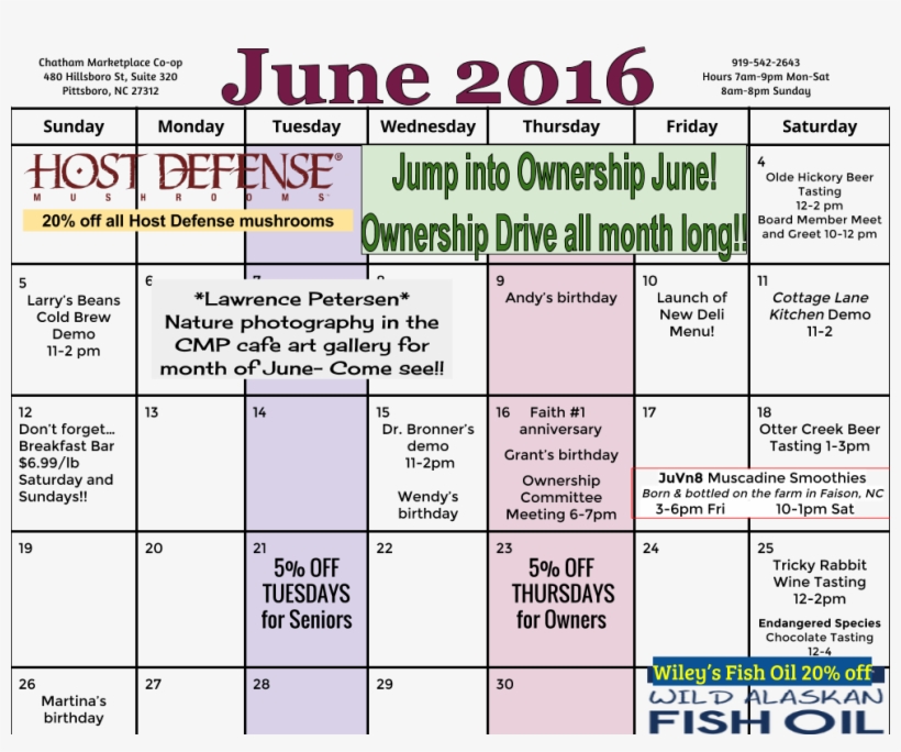 June 2016 Calendar-3 - Host Defense My Community - Comprehensive Immune Support, transparent png #3715469