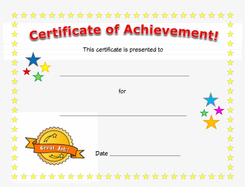 Blank Certificate Of Achievement Main Image Download - Certificate Of Completion Therapy, transparent png #3717465