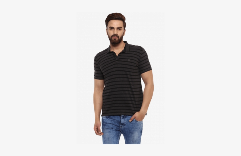 Polo Stripes Anthra Melange Half Sleeves T-shirt - Shirt, transparent png #3717889