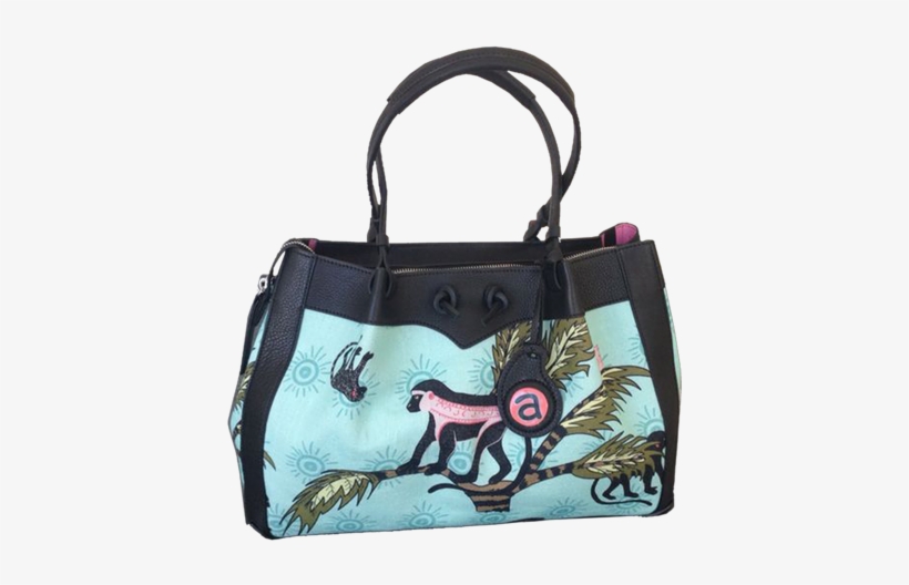 Monkey Palm Oasis Handbag With Black Leather Trim - Ardmore Handbag, transparent png #3719044