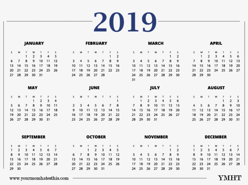 2019 Calendar New Transparent Design - Excel Yearly Calendar 2019, transparent png #3720954