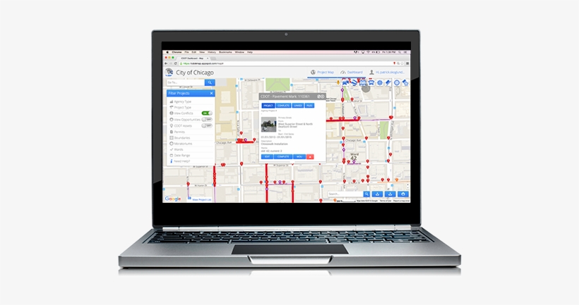Chicago Department Of Transportation App On Laptop - Google Maps Laptop, transparent png #3724807