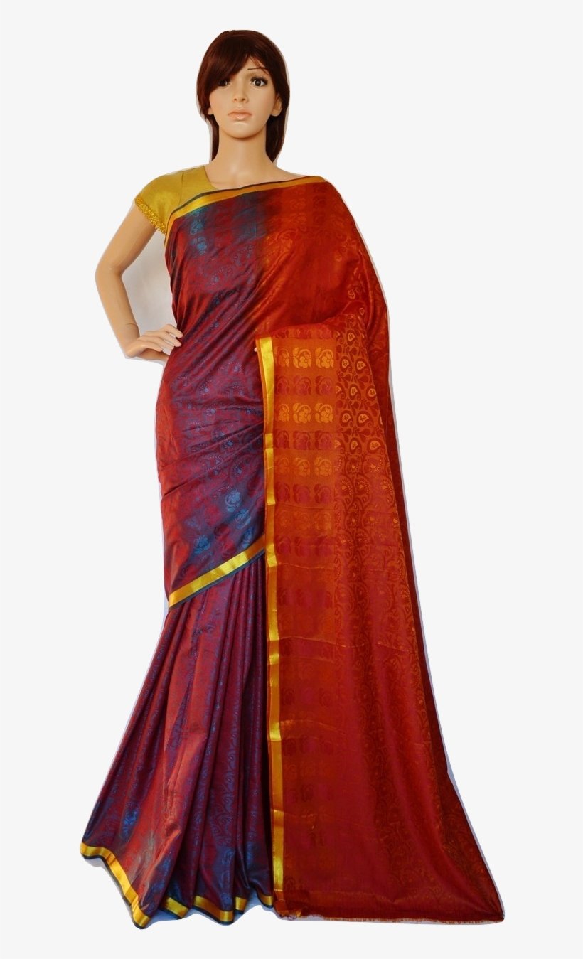 Maroon & Gold Colour Kanchipuram Silk Saree - Kanchipuram Silk, transparent png #3726667