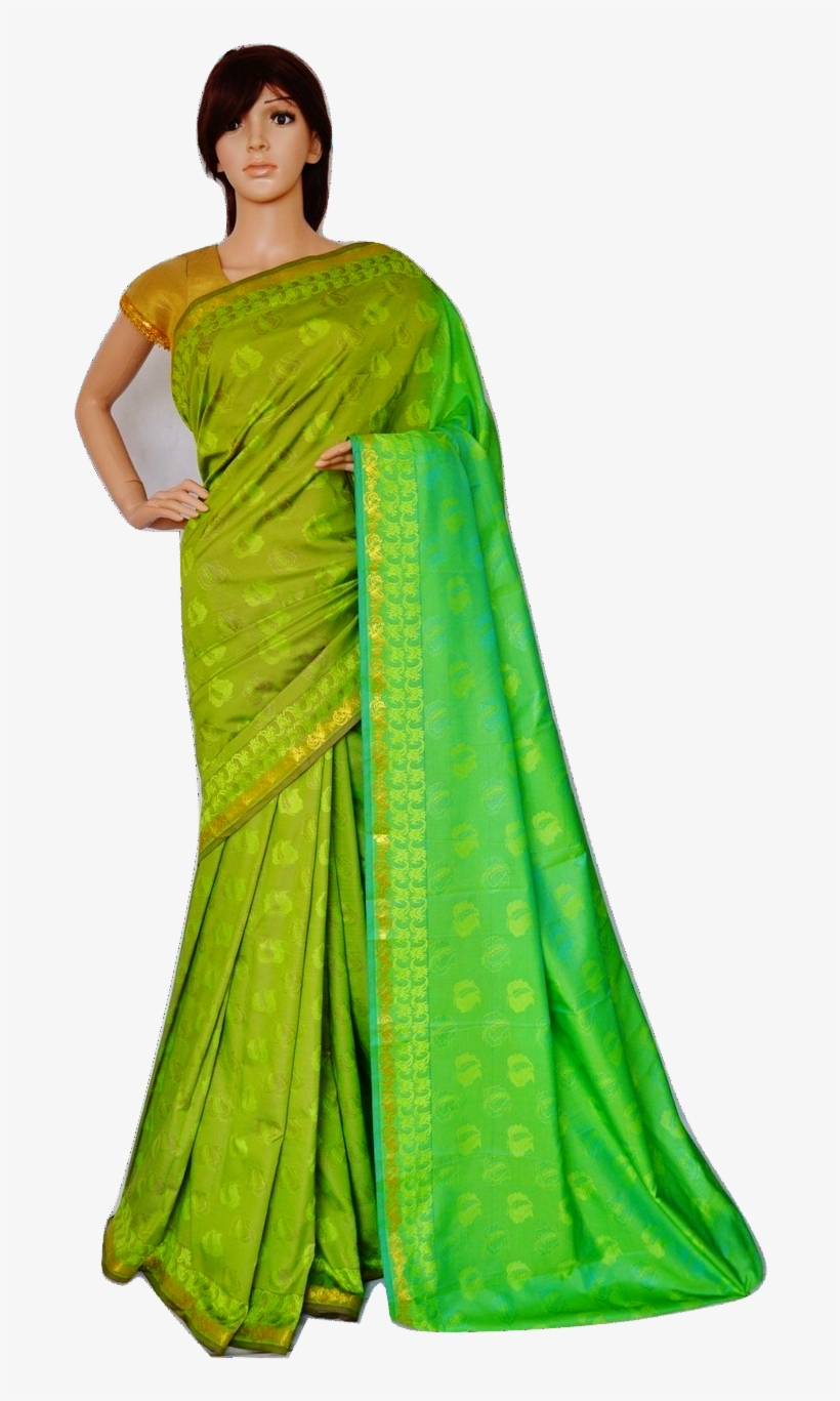 Green & Gold Colour Kanchipuram Silk Saree - Kanchipuram, transparent png #3726783