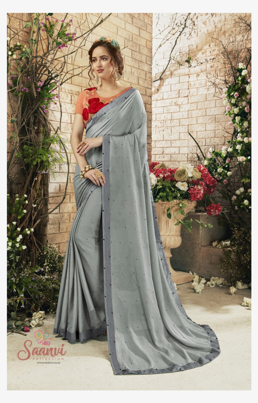 Designer Silver Saree, transparent png #3727206