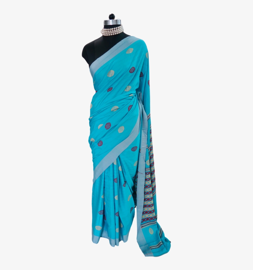 Organic Eri Silk Saree In Robin's Egg Blue, Showcasing - Silk, transparent png #3727441