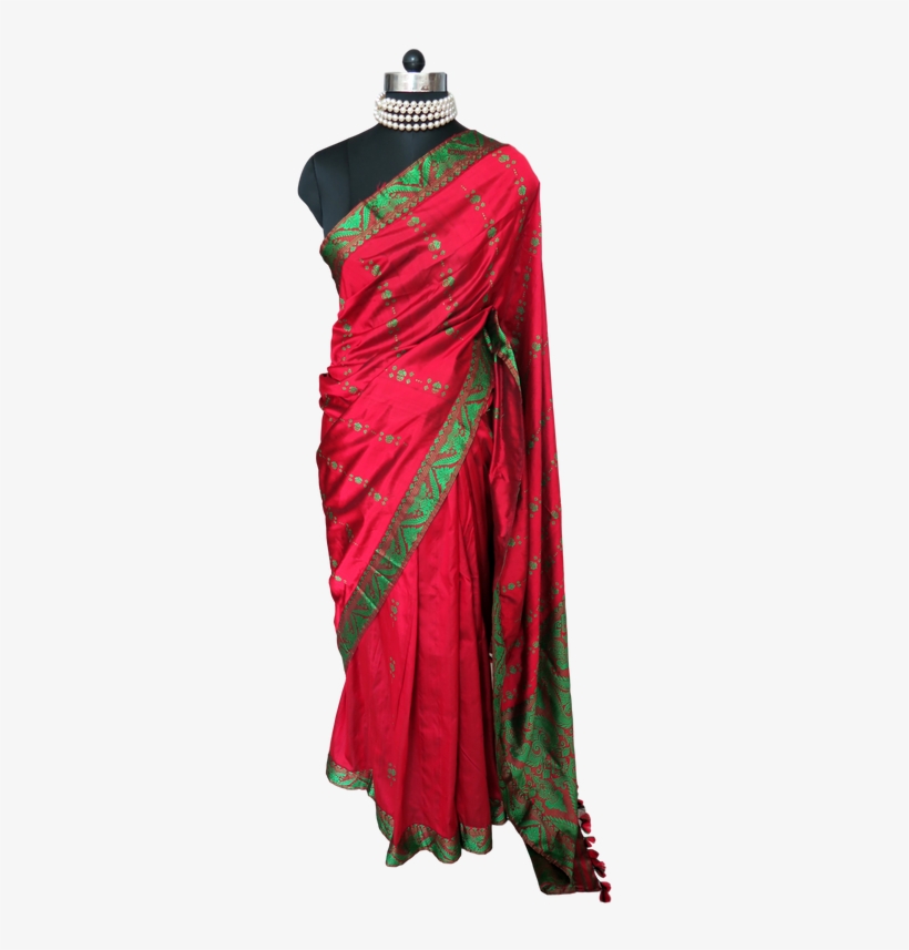 Assam Pat Silk Saree In Candy Red Adorned With Ornamental - Silk, transparent png #3727689