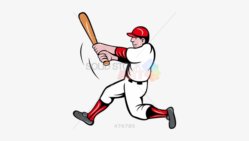 Stock Illustration Of Cartoon Drawing Of Baseball Batter - Baseball Player Swinging Bat Cartoon, transparent png #3733121
