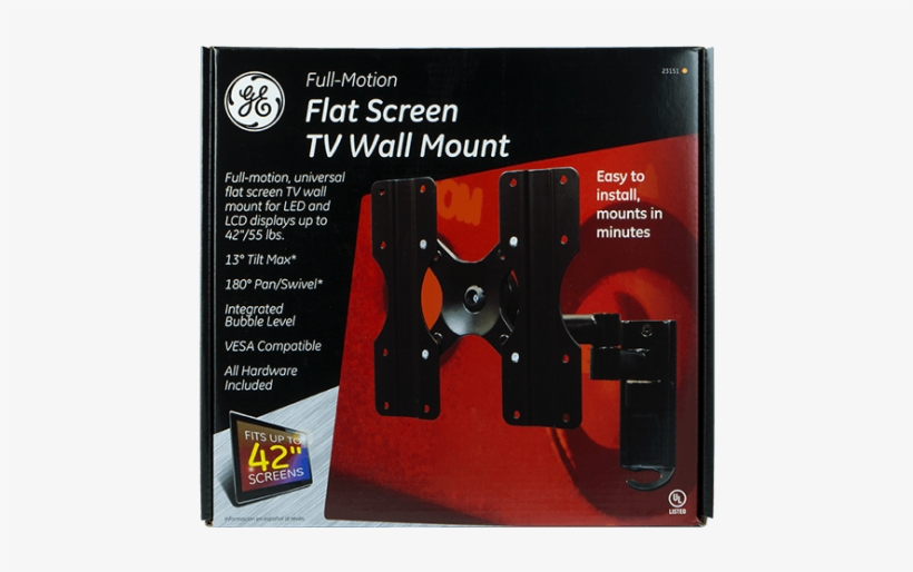 Ge Full-motion Flat Screen Tv Wall Mount In Package - Ge Flat Screen Tv Wall Mount, Thin Profile, transparent png #3734118