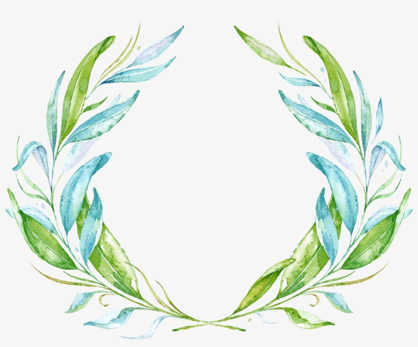 Ftestickers Watercolor Frame Leaves Greenery - Watercolor Blue And Green Flowers Png, transparent png #3736059