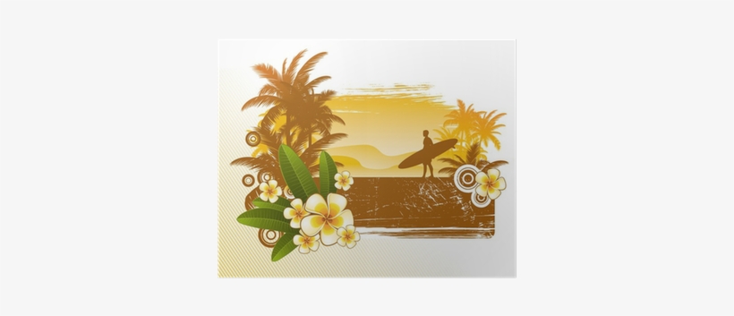 Frangipani Flowers And Surfer Silhouette Poster • Pixers® - Tropical Party, transparent png #3738782