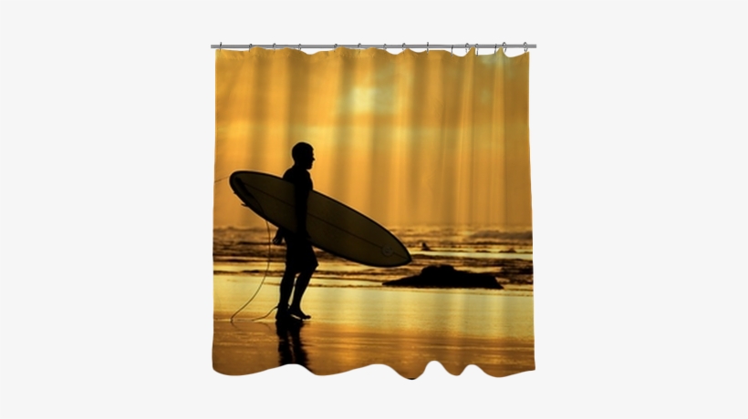 Surfer Silhouette During Sunset Shower Curtain Pixers Surfing