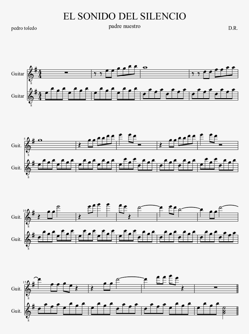 El Sonido Del Silencio Sheet Music Composed By D - Sonidos Del Silencio Partitura Piano, transparent png #3740321