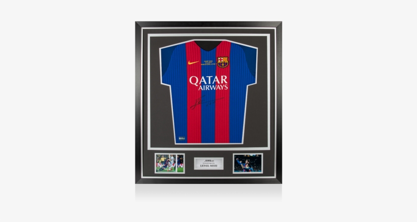 Lionel Messi Official Front Signed Barcelona 2016 17 - Lionel Messi Signed Framed Shirt, transparent png #3742967