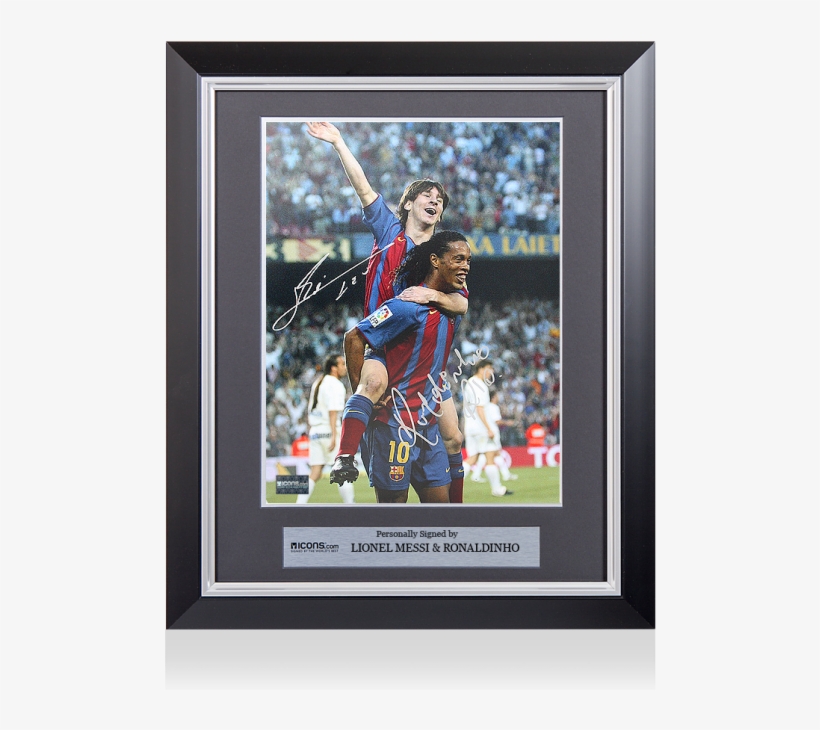 Lionel Messi & Ronaldinho Signed And Framed Photo - Lionel Messi & Ronaldinho Autographed And Framed, transparent png #3743010