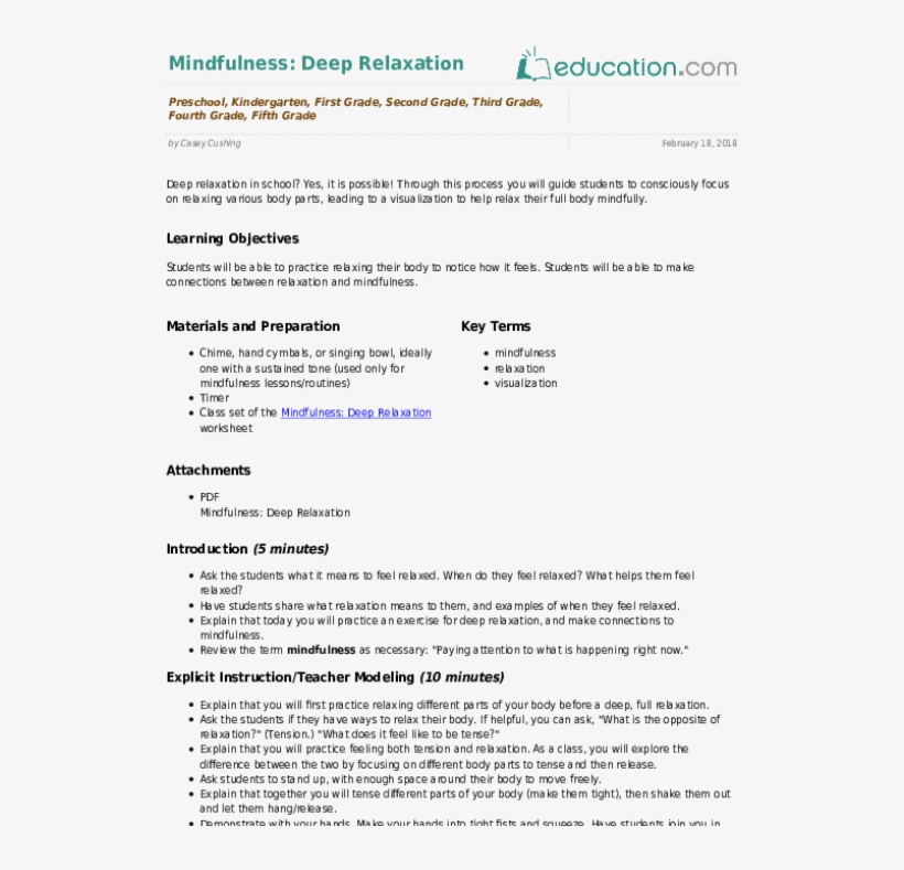 Deep Relaxation - Lesson Plan On Ing Form For Grade 2, transparent png #3743475