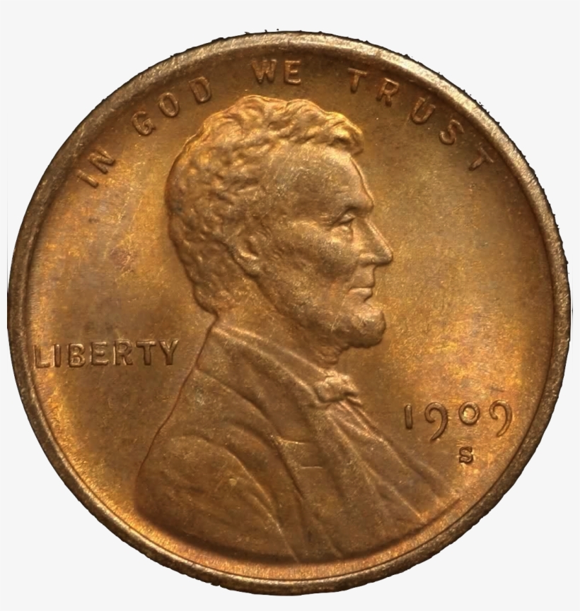 1909-s Vdb Lincoln Cent Obverse Transparent Background - Coin With No Background, transparent png #3744826