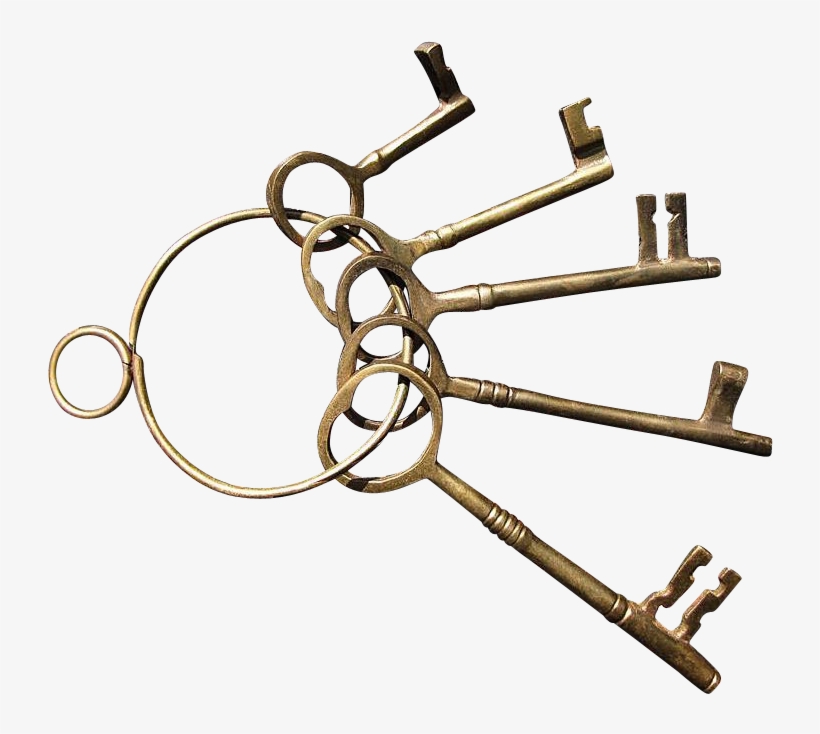 Set Of Five Brass Decorator Skeleton Keys On A Brass - Brass Keys On A Ring, transparent png #3745274